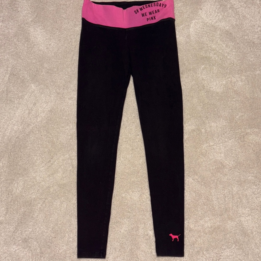 PINK Victoria's Secret Black Leggings with Pink Waistband